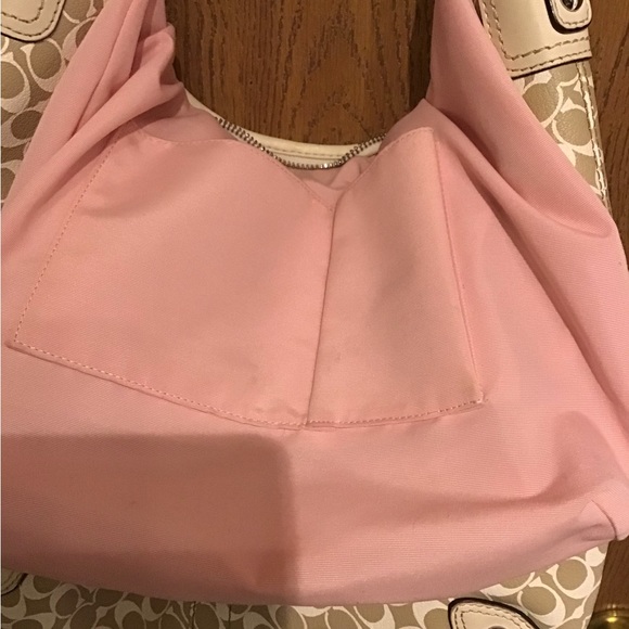 COACH CHELSEA SIGNATURE BEIGE PINK STRIPE LEATHER TRIM CROSSBODY SHOULDER BAG - Picture 7 of 12